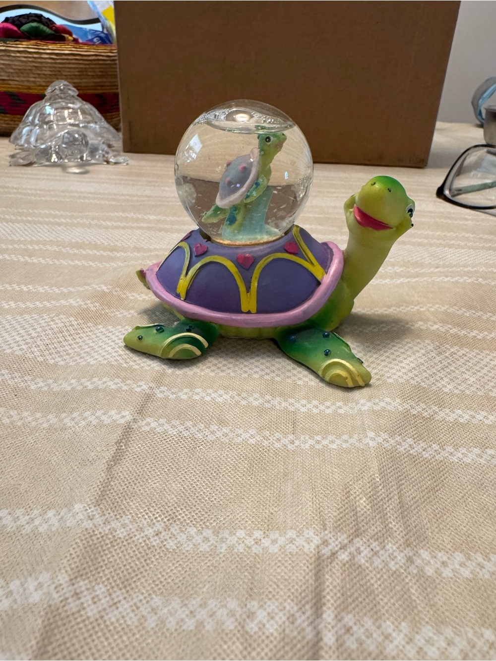 Colorful Turtle Snow Globe Figurine - Purple & Green